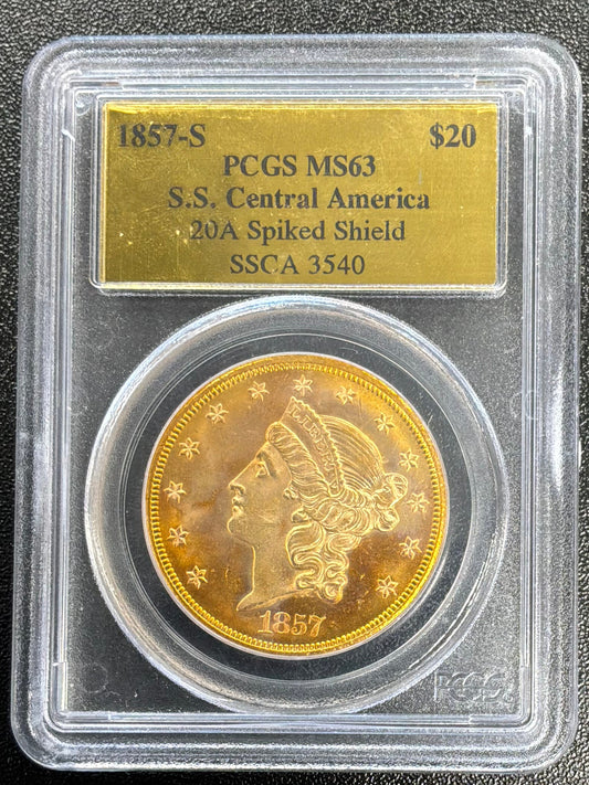 1857-S $20 Gold Liberty Double Eagle MS63